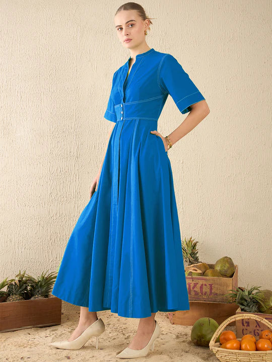 Corset Panelled Cotton Midi Dress